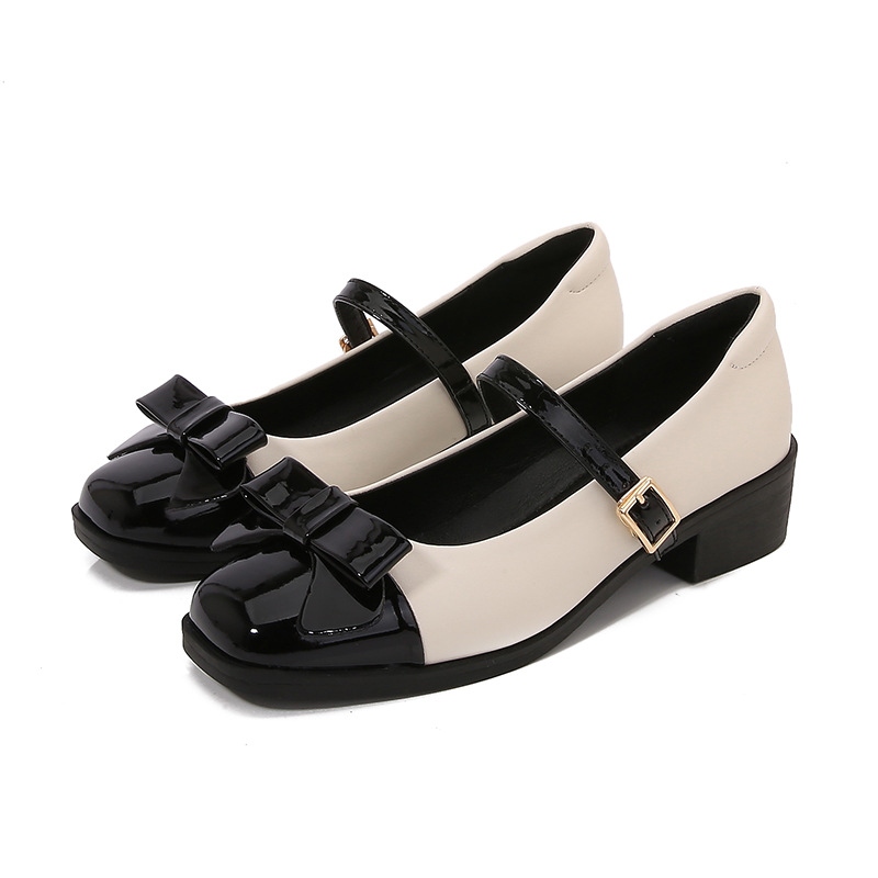 2026 New Sole Soft Leather Bow Mid-Heel Single To Match Dress Vintage French Mary Jane Women's Shoes Spring_vogvips.com