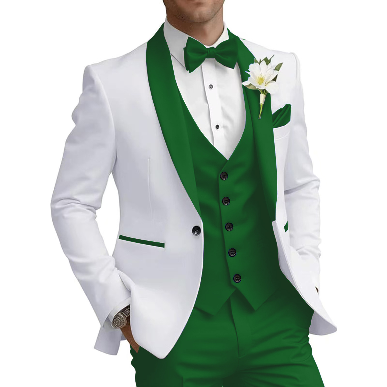 Modern Men's Suit 3-Piece Set With Contrast Stitching, Slim Fit Business Blazer, Vest & Trousers For Weddings, Office, Formal Events_viptrois.com