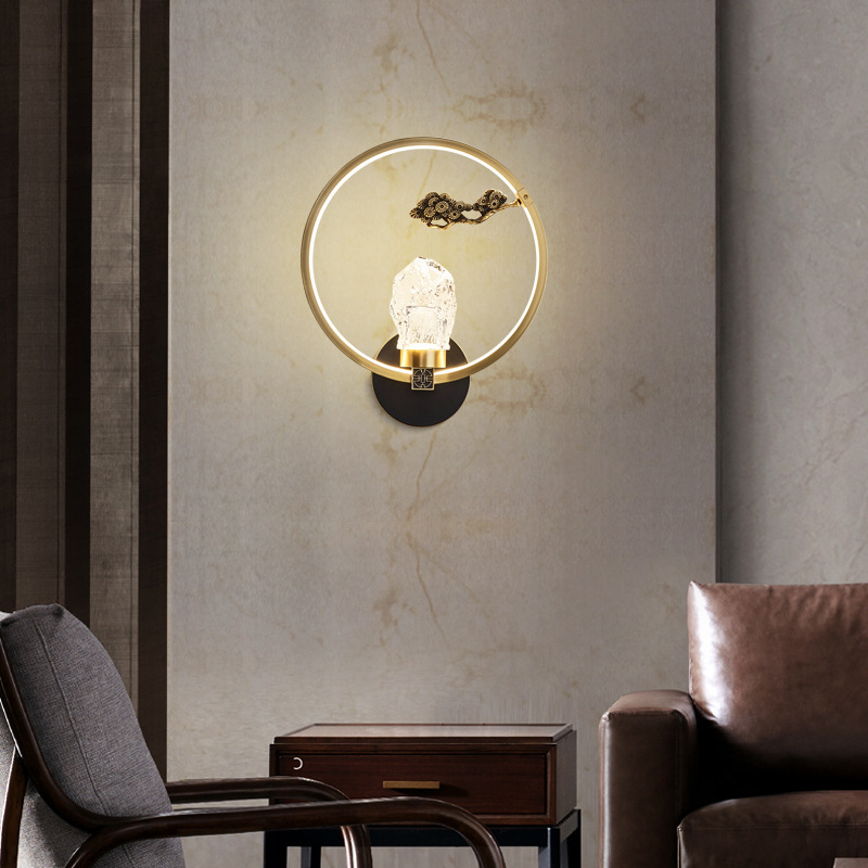 New Chinese Style Living Room Lamp All Copper New Modern Minimalist Exquisite Light Luxury Corridor Aisle Entrance Bedroom Bedside Wall Lamp