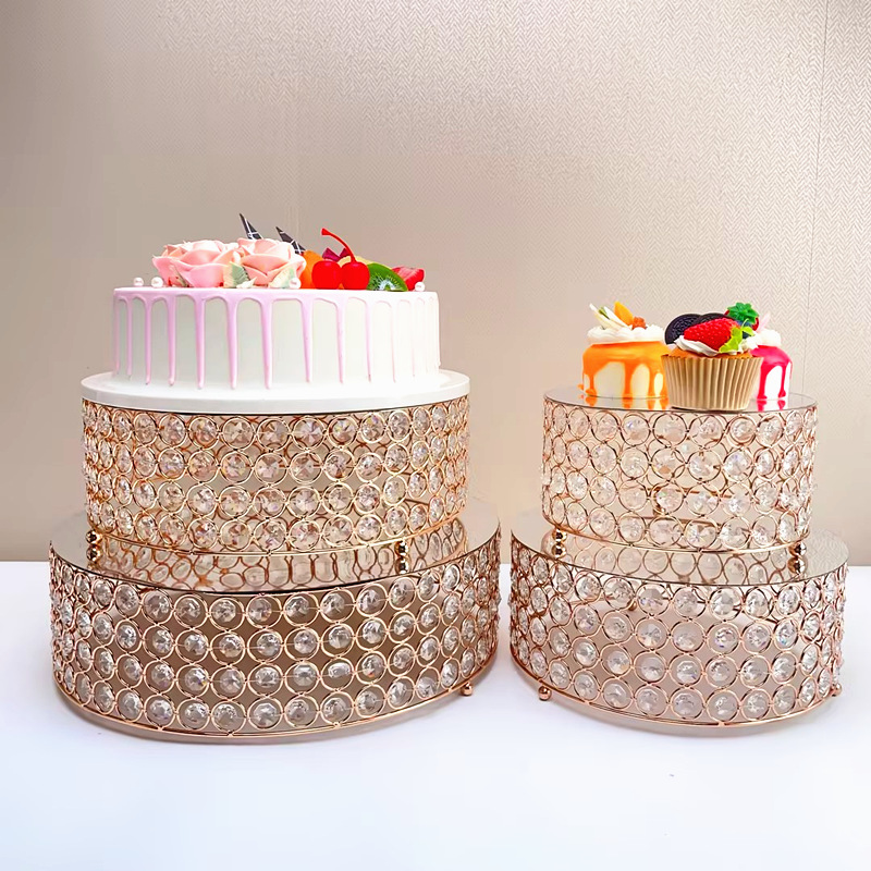 Ventas transfronterizas de cristal estante de pastel de boda postre estante de exhibición acrílico espejo pastel platos de refrigeración platos de frutas