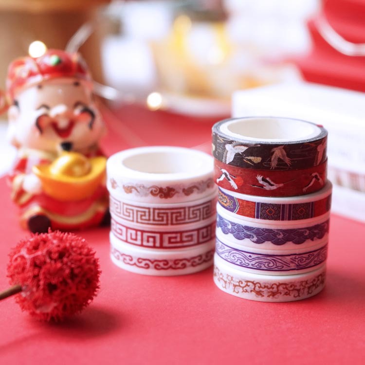 新年主题红色款和风手帐胶带新年和纸手账喜庆和纸胶带装饰10卷价