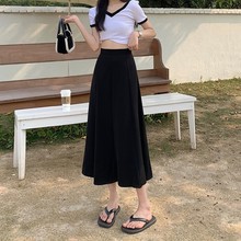 黑色高腰中长款半身裙女夏大码胖mm半裙显瘦a字裙大摆伞裙长裙子