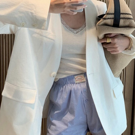 2025 Early Spring New Product Long-Term Aesthetic V-Neck Collarless Casual Linen Suit Women's Thin Sun Protection Jacket