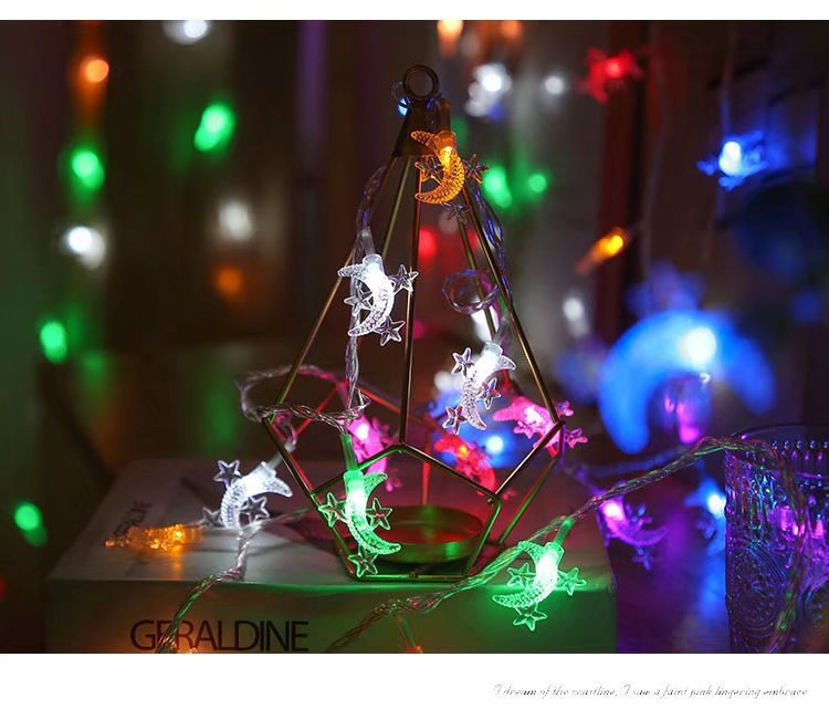 LED estrella de pentaco de luna decoración de luz de atmósfera musulmana pequeña cadena de luz de color al por mayor de luz de atmósfera de vacaciones