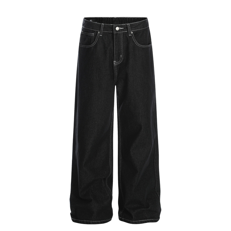 D1685 Retro Street Fashion Unisex High-End Washed Black Design Loose Cross-Leg Men's Raw Denim Jeans D1685 Retro Street Fashion Unisex High-End Washed Black Design Loose Cross-Leg Men's Raw Denim Jeans