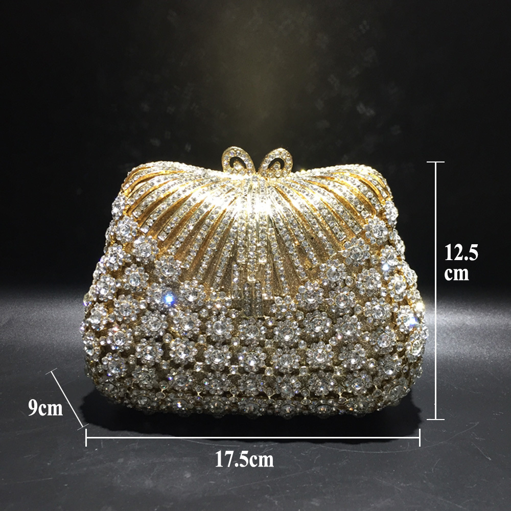 Túi clutch nữ đính đá rhinestone dạ tiệc cao cấp — Vàng kim trắng chi tiết 7