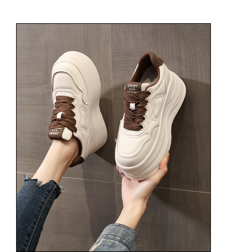 Giày sneaker nữ đế xuồng tăng chiều cao, đế dày 8 cm, phong cách thể thao — Màu nâu chi tiết 14