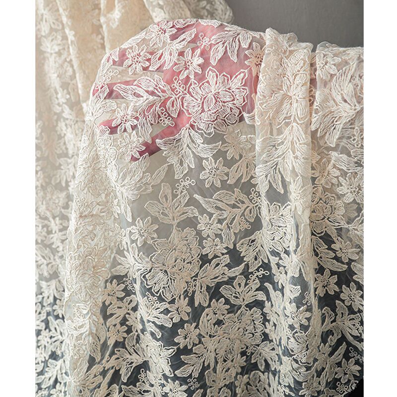 Embroidery Thread Embroidery Lace Yarn Embroidered Jacquard Fabric White Texture Mesh Dress Shawl Clothing Designer Fabric