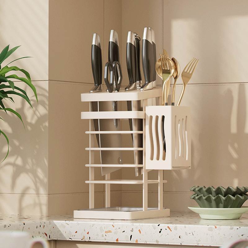 Kitchen multi-functional knife holder kitchen counter knife rack dormitory drain rack home knife holder knife storage wholesale
