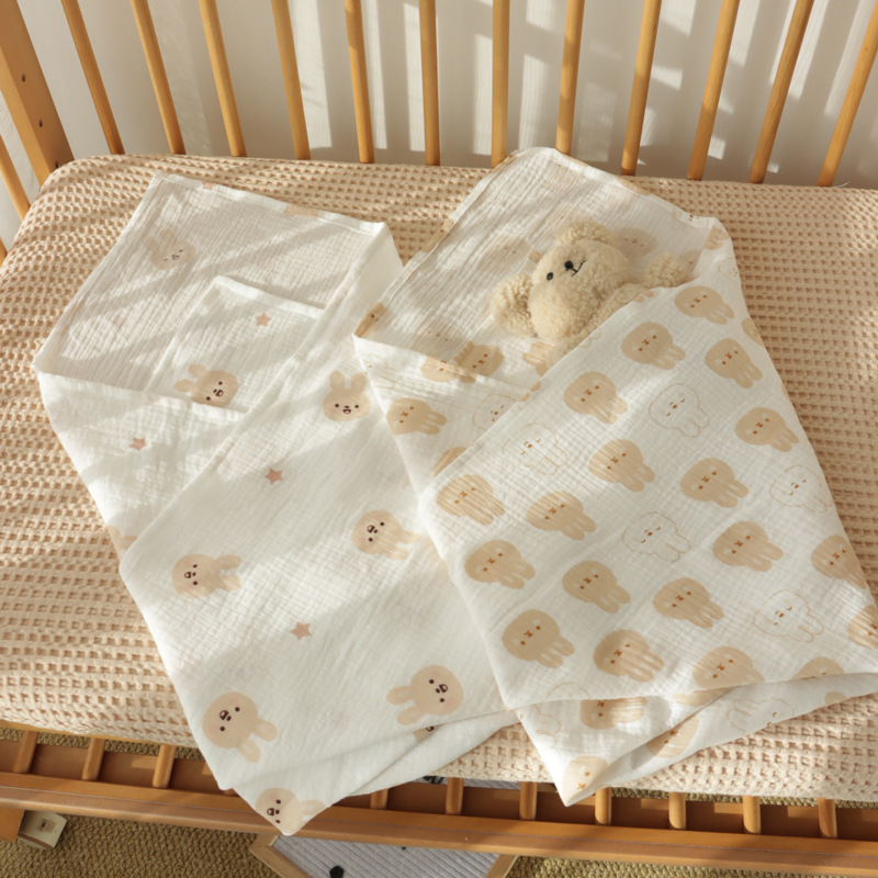 Baby Swaddle Pure Cotton Double-Layer Wrinkled Gauze Spring and Summer Newborn Baby Swaddling Blanket Newborn Delivery Room Swaddling Blanket