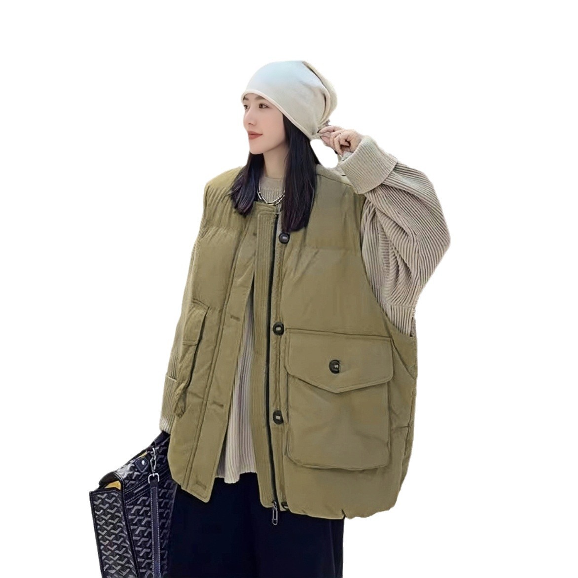 204 Europa estación de plumón chaleco de algodón mujer otoño invierno nuevo diseño relajado casual sensación de bolsillo chaleco chaqueta