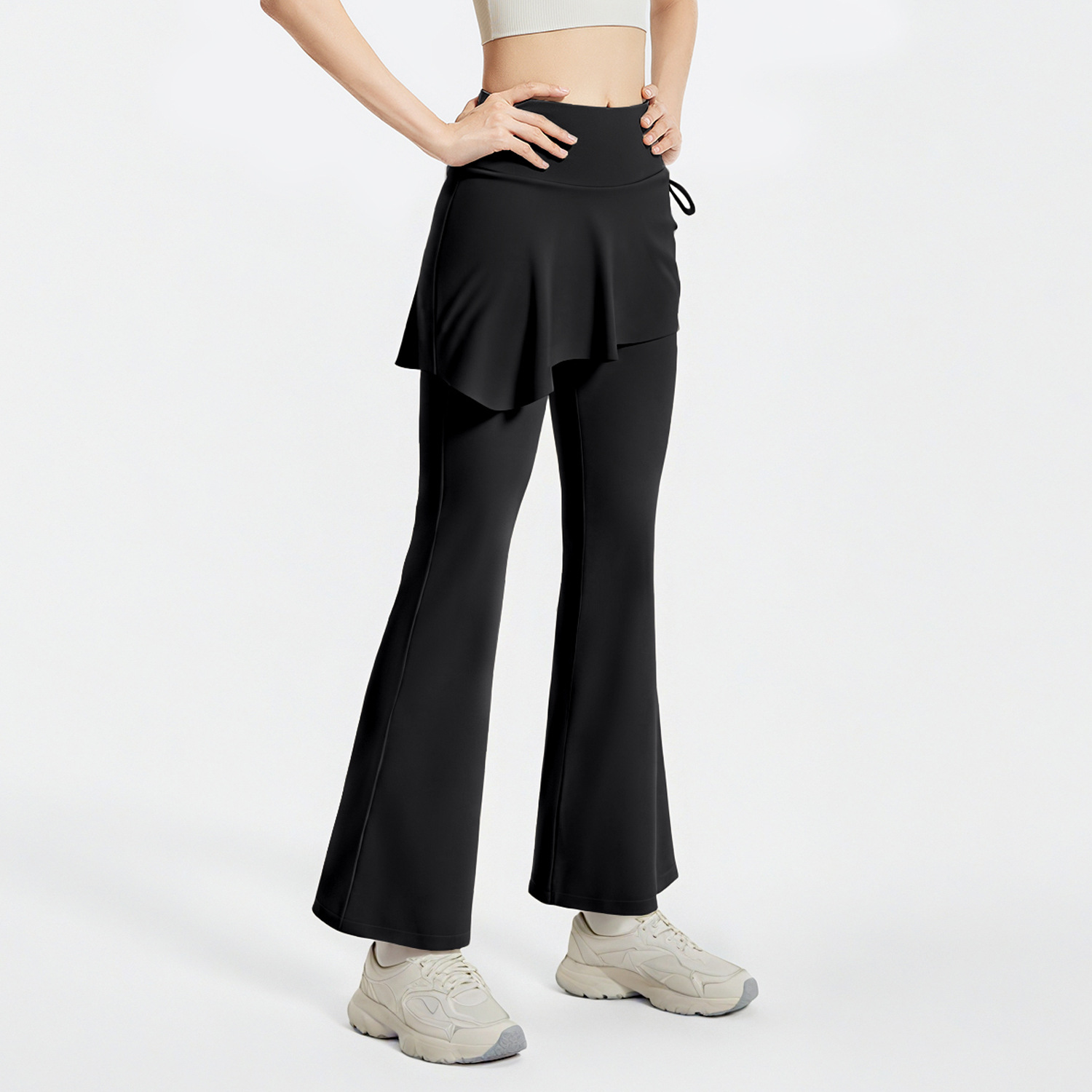 Juyitang nuevos pantalones de falda de trompeta arrugados falsos de dos piezas micro-pilates pantalones de yoga de cintura alta y cadera