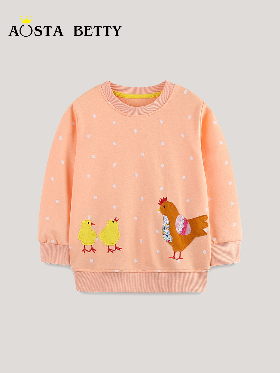 Otoño nuevo estilo europeo y americano camiseta de cuello redondo bordado camiseta de niñas de algodón de punto camiseta de mangas largas para niños image 1
