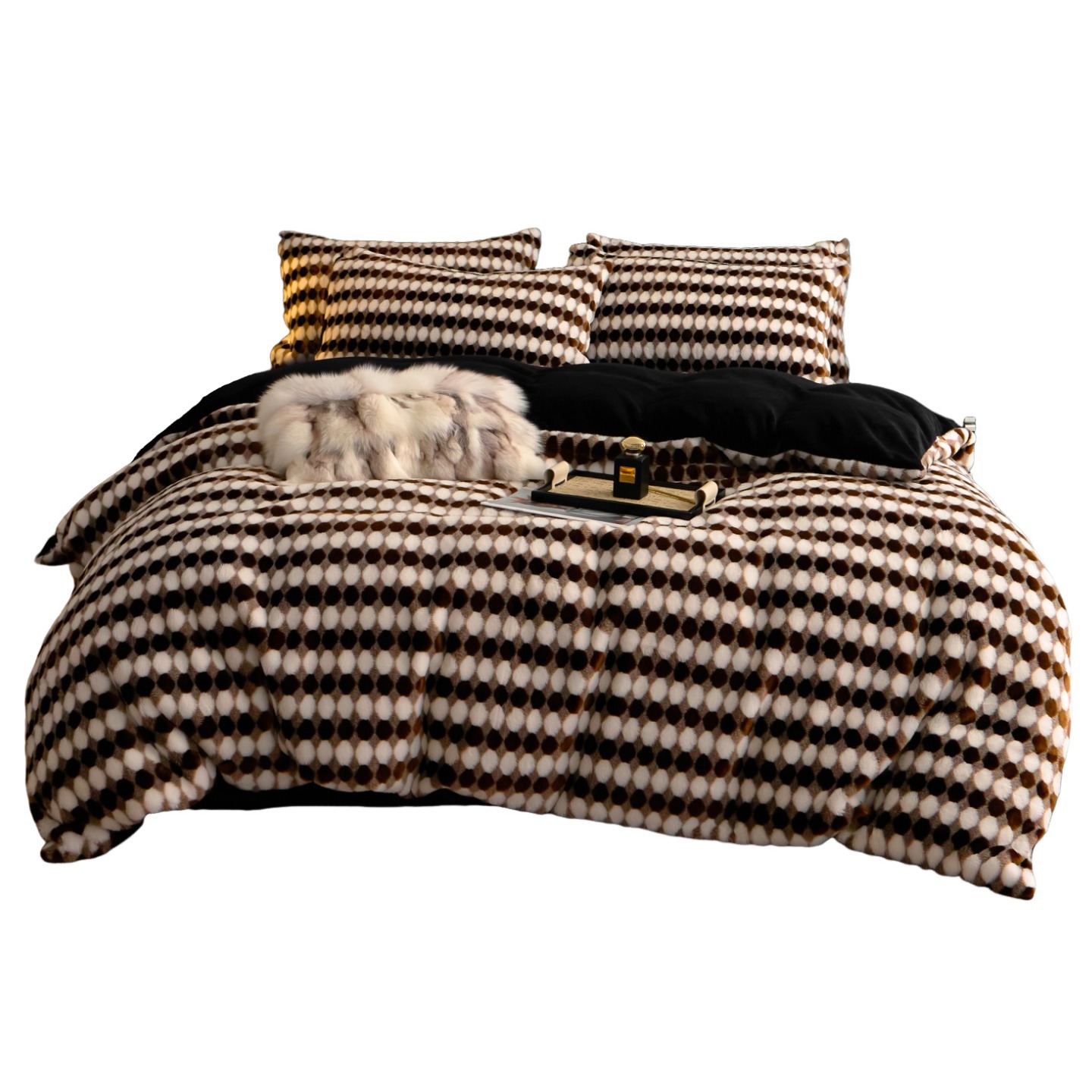 Otoño y invierno de alta calidad caliente conejo cama de peluche de cuatro piezas de seda de leche de doble cara engrosada sábanas de edredón de coral