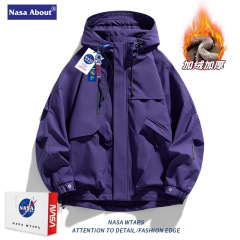 NASA2025 新しい紫色のベルベット肥厚ジャケットメンズ秋と冬のトレンディなブランドルーズ登山ジャケット