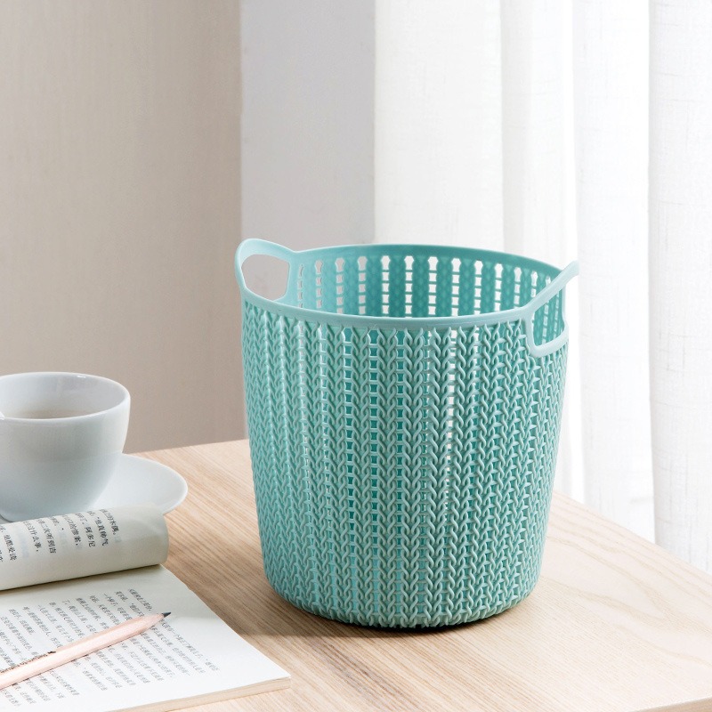 Cesta de Almacenamiento Estilo Ratán de Plástico Calado para Escritorio y Cocina