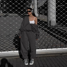 2025亚马逊跨境休闲套装女欧美街头风长袖连帽开衫松紧长裤二件套