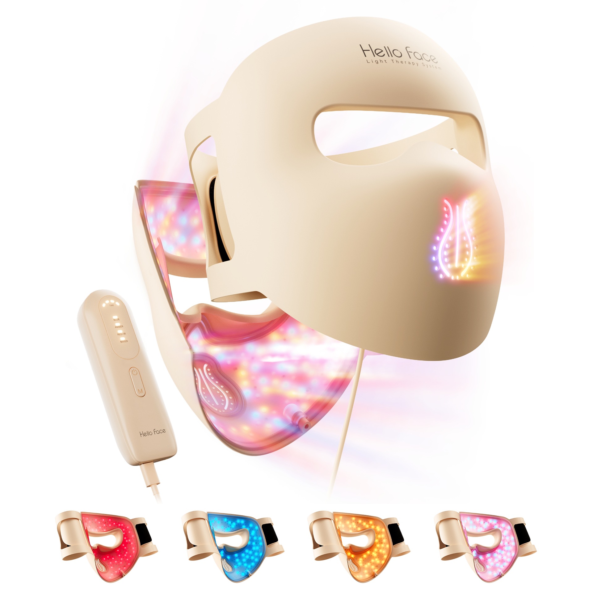 Hello Face M300 Silicone Skin-Friendly 4D Stereo Light Energy Mask Home-Use Led Multi-Color Light Beauty Mask