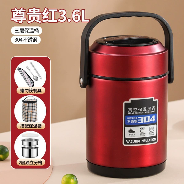 3.6L Respecting Red (Three Layers) Tableware+heating bag