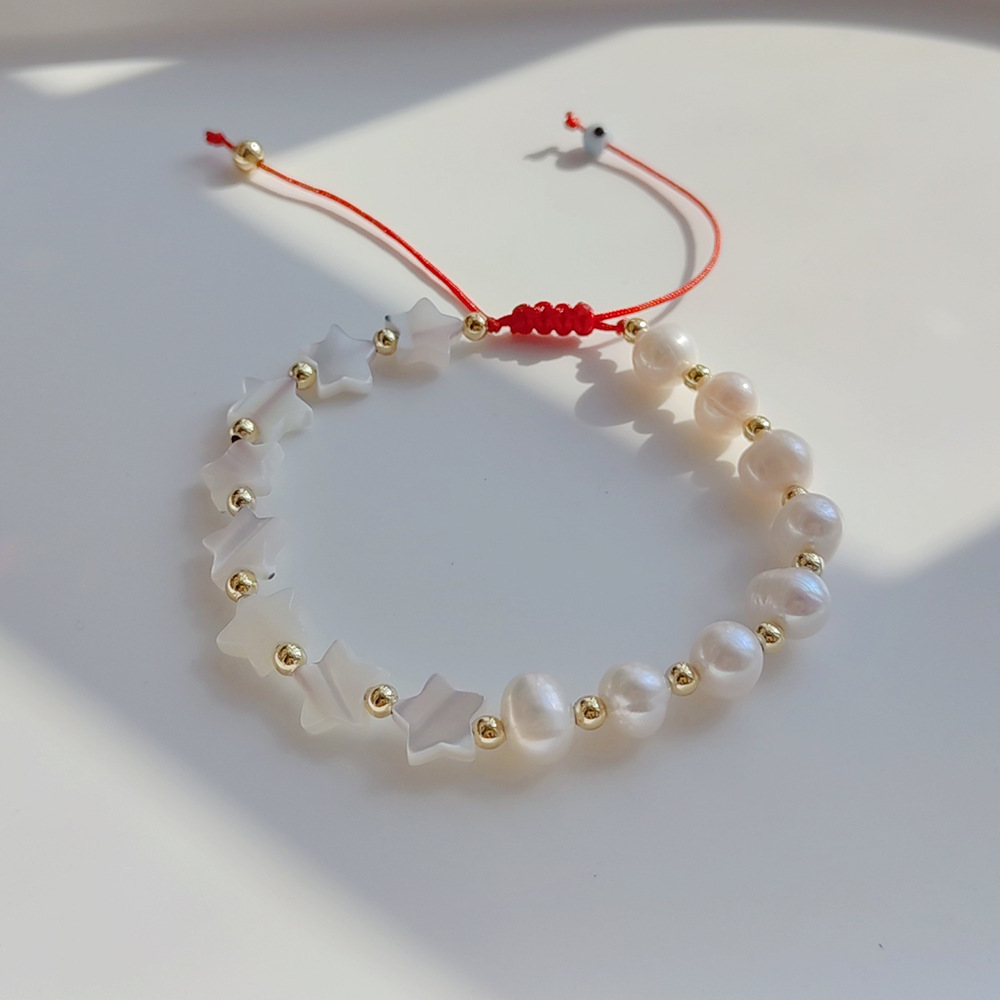 Fashion Pentagram Round Pearl Beaded Bracelets 1 Piece