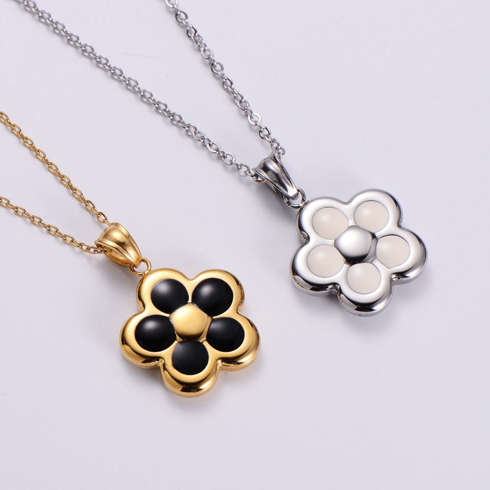 2022 New Plum Blossom Drop Oil Gold Plated Necklace Ear Stud Set