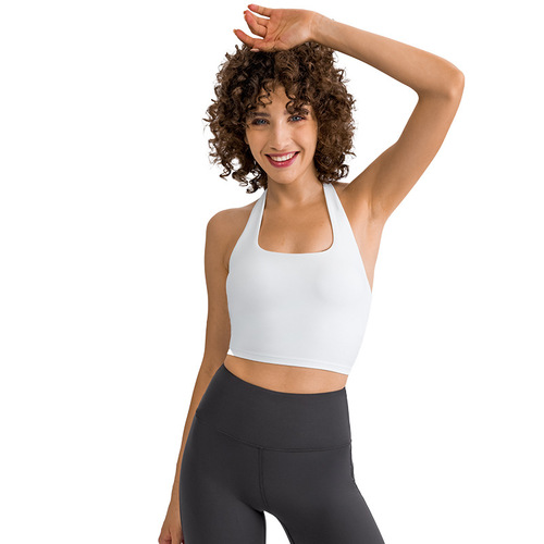European and American new sexy halterneck bandeau style beautiful back sports bra for women, light luxury, fashionable and unique pleated sports bra