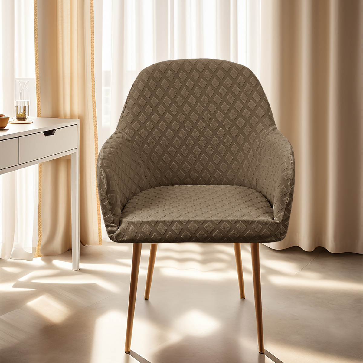 Transfronterizos elásticos jacquard rango nuevo cubierta de silla arqueada reposabrazos altos elásticos de forma especial cubierta de silla de comedor de hotel SHEIN en stock