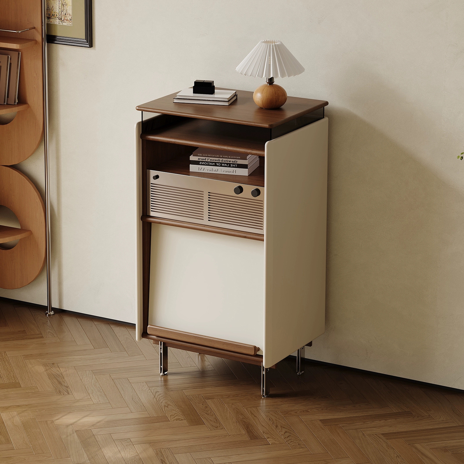 Armario de madera maciza de estilo medio, madera de cerezo, pequeño apartamento, sala de estar, armario de registro de almacenamiento, armario lateral de sofá Bauhaus retro