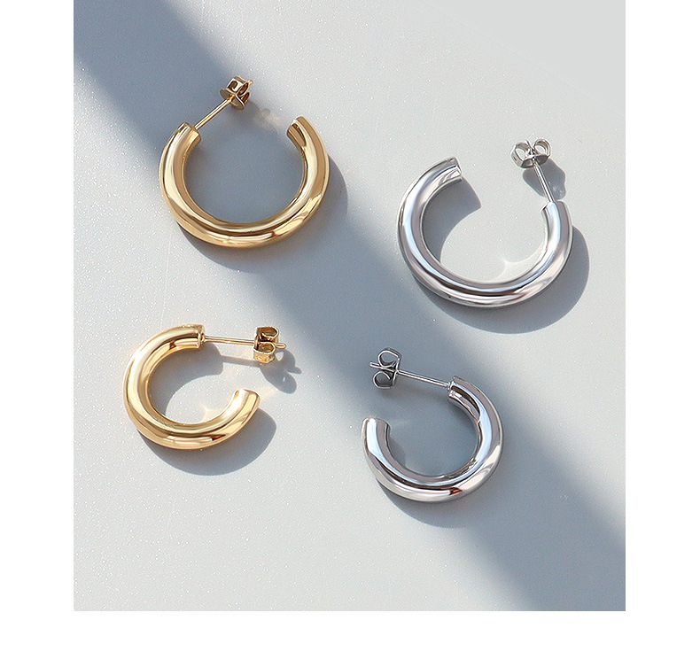 French style ins jewelry simple size geometric hollow round ring earrings titanium steel earrings