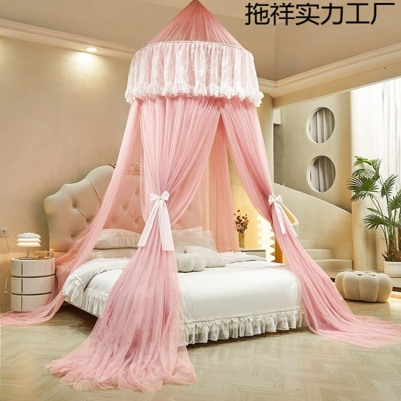 Princess Internet Celebrity Dome Double-Layer Mosquito Net for Home Use, Floor-Standing Encrypted Double Bed Canopy, Palace Style, Children's Installation-Free