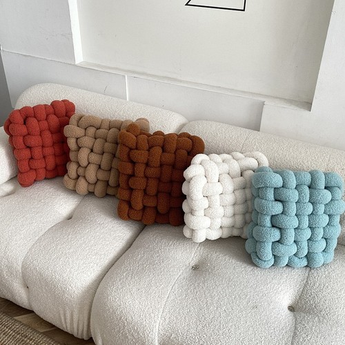 Nordic minimalist lamb's wool throw pillow square woven seat cushion lazy cushion sofa backrest plush throw pillow decoration float