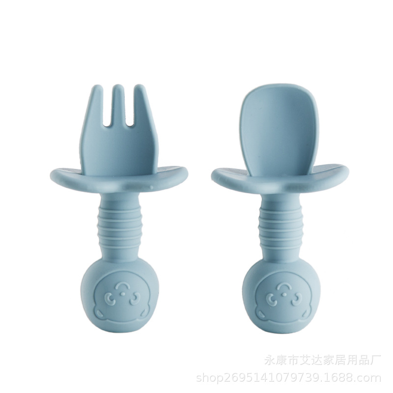 Cuchara de tenedor de dibujos animados azul tinta