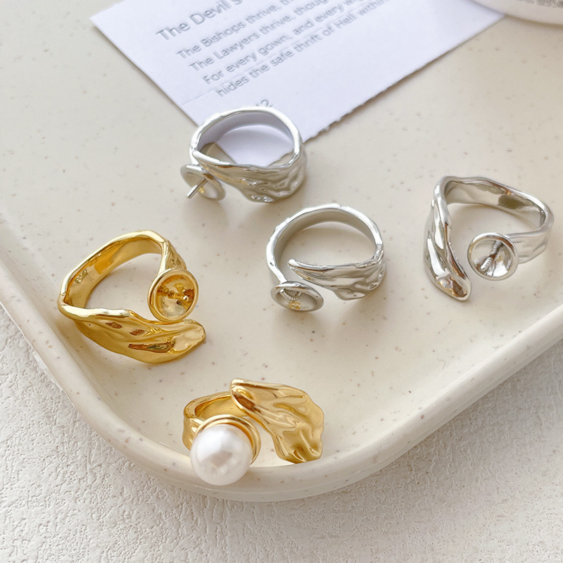 14K package gold color plated real gold Baroque irregular pearl ring holder diy handmade jewelry ring accessories