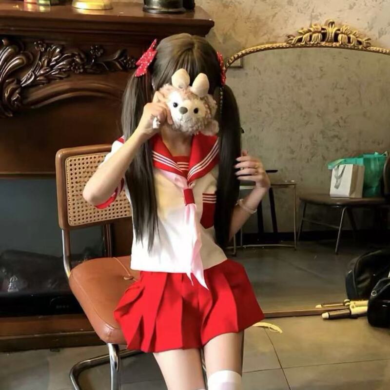 Original 2025 New Red Three-Piece Jk Sailor Suit Japanese Style Basic Versatile Red Jk Skirt Middle Uniform College Original 2025 New Red Three-Piece Jk Sailor Suit Japanese Style Basic Versatile Red Jk Skirt Middle Uniform College