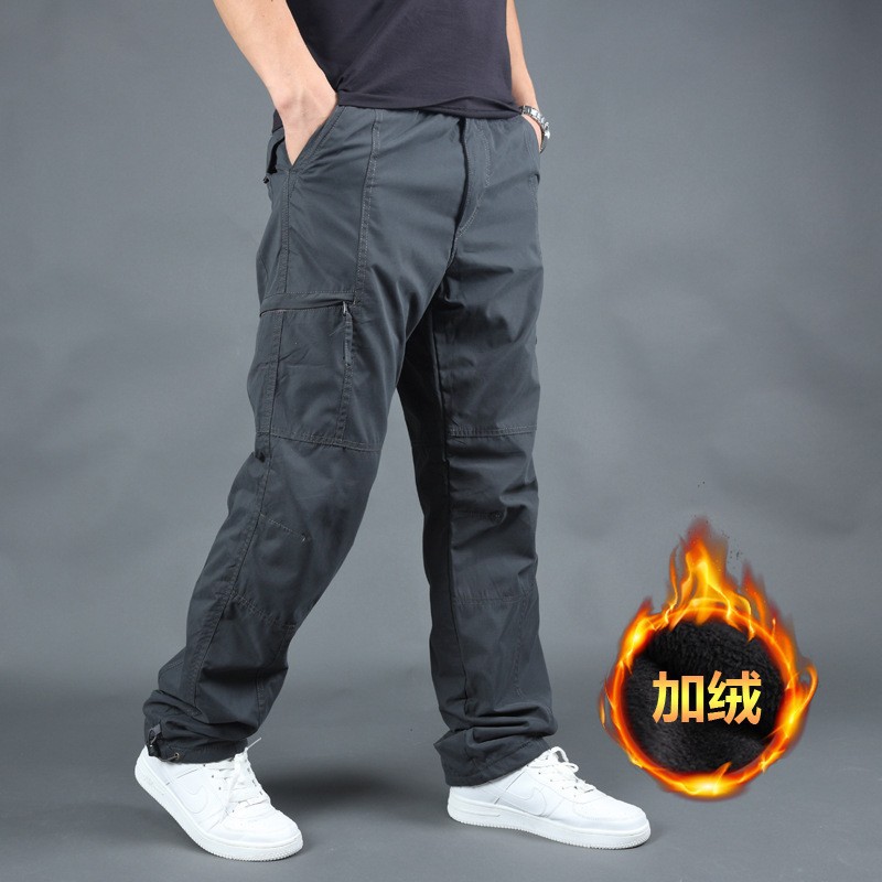 Wholesale winter velvet padded overalls men's trousers windproof waterproof multi-pocket casual pants warm Men's cotton pants