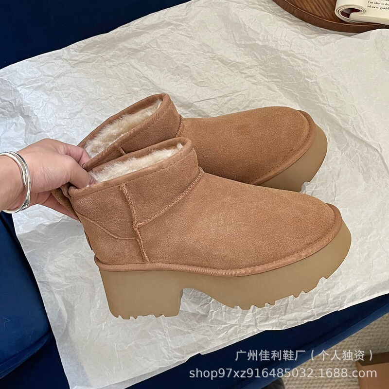 油叽雪地靴女加绒加厚25新款牛皮百搭羊皮毛一体棉拖厚底增高棉靴|undefined