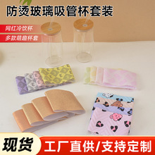 跨境ins风高颜值玻璃吸管杯带杯套防烫家用冷饮杯网红水杯现货