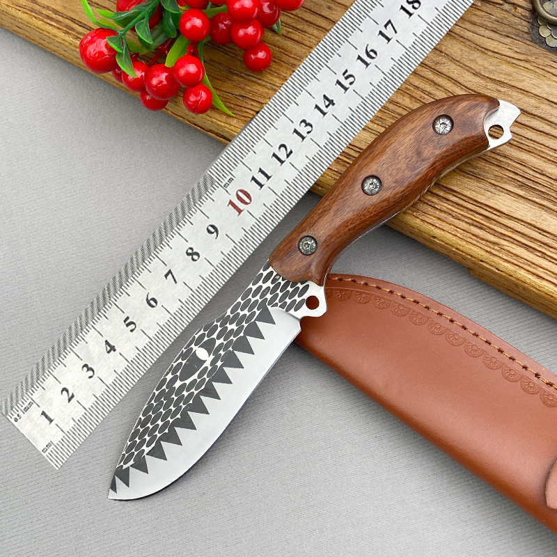 跨境高硬度刀具分割刀户外野营小刀随身便捷刀露营刀大马士花纹刀