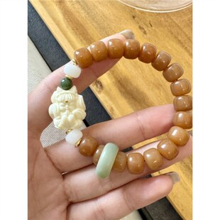 Original White Jade Bodhi Barrel Bead Bracelet with Ivory Fruit Phoenix Nine Natural Hetian Jade Bodhi Running Ring Gift S468