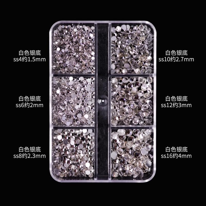 Joyería de uñas perla mixta semicírculo plano beige 12 rejilla en caja tamaño destacado redondo accesorios de uñas material