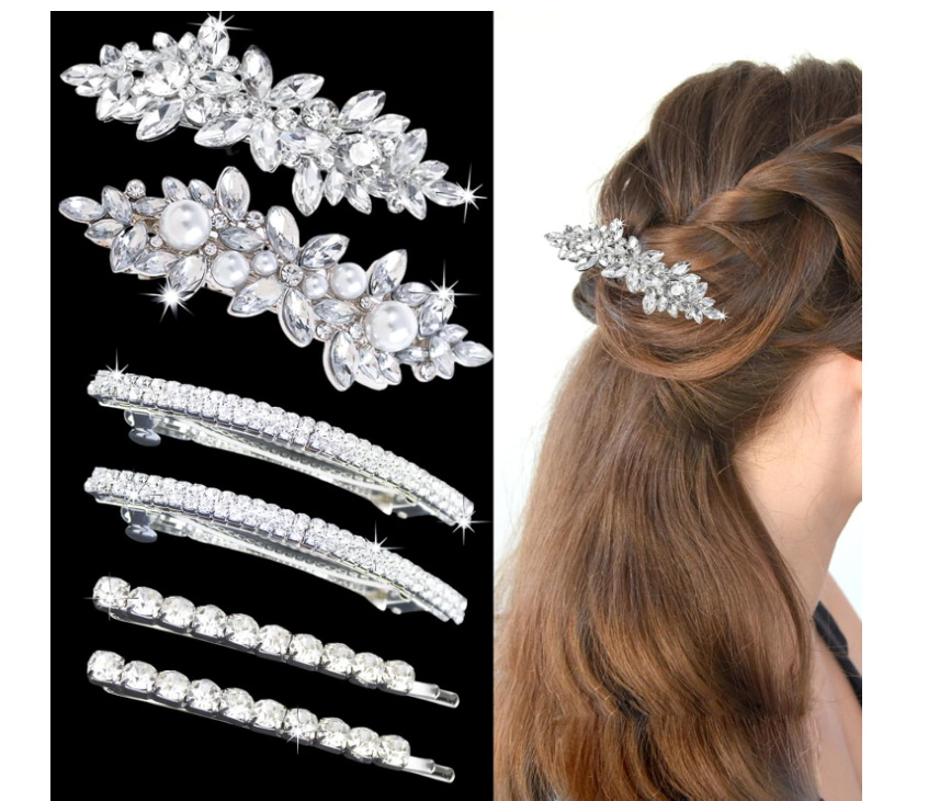 Europa y los Estados Unidos suministraron abrazaderas de cabello de cristal de diamante de ojo de caballo, abrazaderas de cabello de cabeza detrás, toques de cabello de perlas, conjunto de clip de resorte.