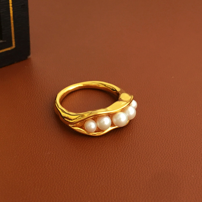 Retro Geometric Copper Rings Plating Artificial Pearls Copper Rings