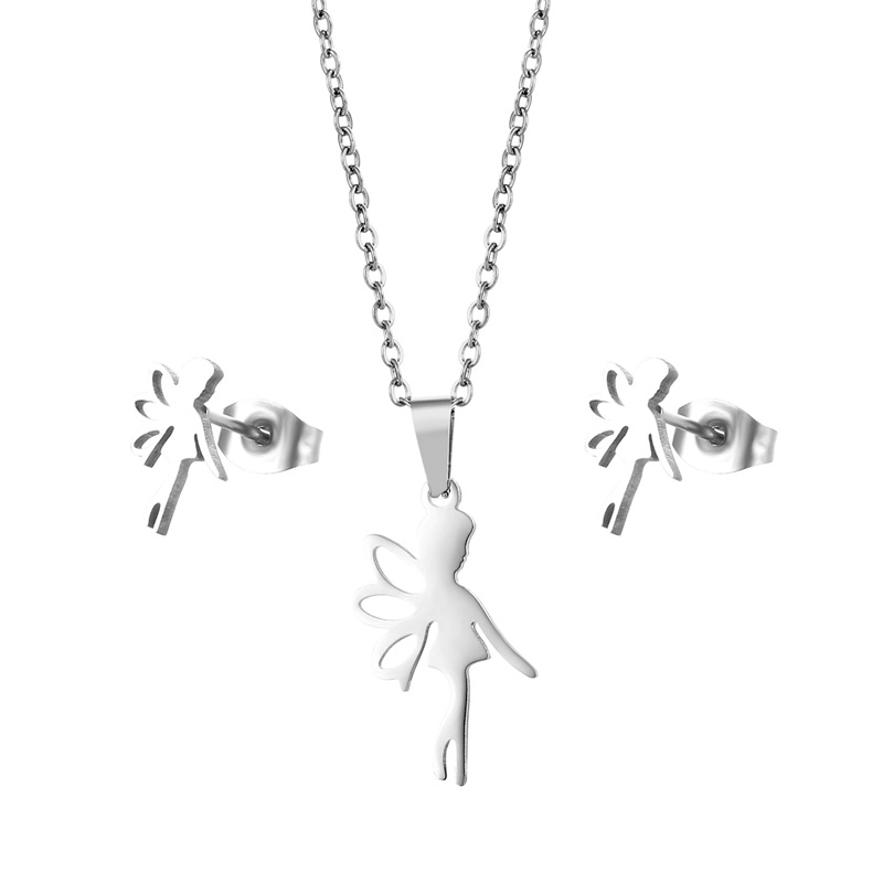 Butterfly fairy cross-border stainless steel fashion angel wings necklace earrings set