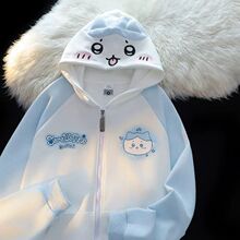 日系可爱动漫兔耳朵连帽卫衣女春秋季新款宽松慵懒风chic拉链外套