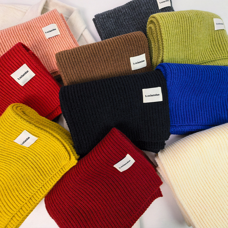 秋冬韩系百搭针织毛线围巾加厚保暖情侣围巾纯色小香风针织围脖女