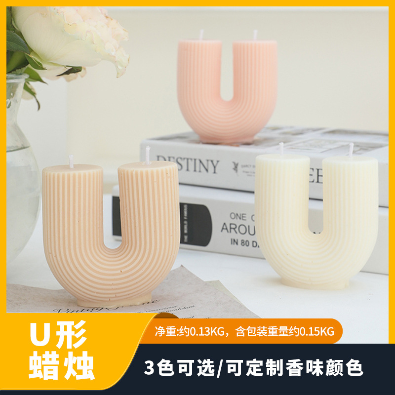 Vela de fragancia geométrica a rayas de estilo moderno al por mayor de fábrica Vela de aromaterapia en forma de U de puente de arco iris popular INS