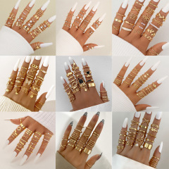 shein歐美跨境熱銷蝴蝶愛心開口女士時尚多關節戒指22件套