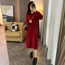 红色针织连衣裙子女装早春季穿搭新款法式气质感毛衣长裙