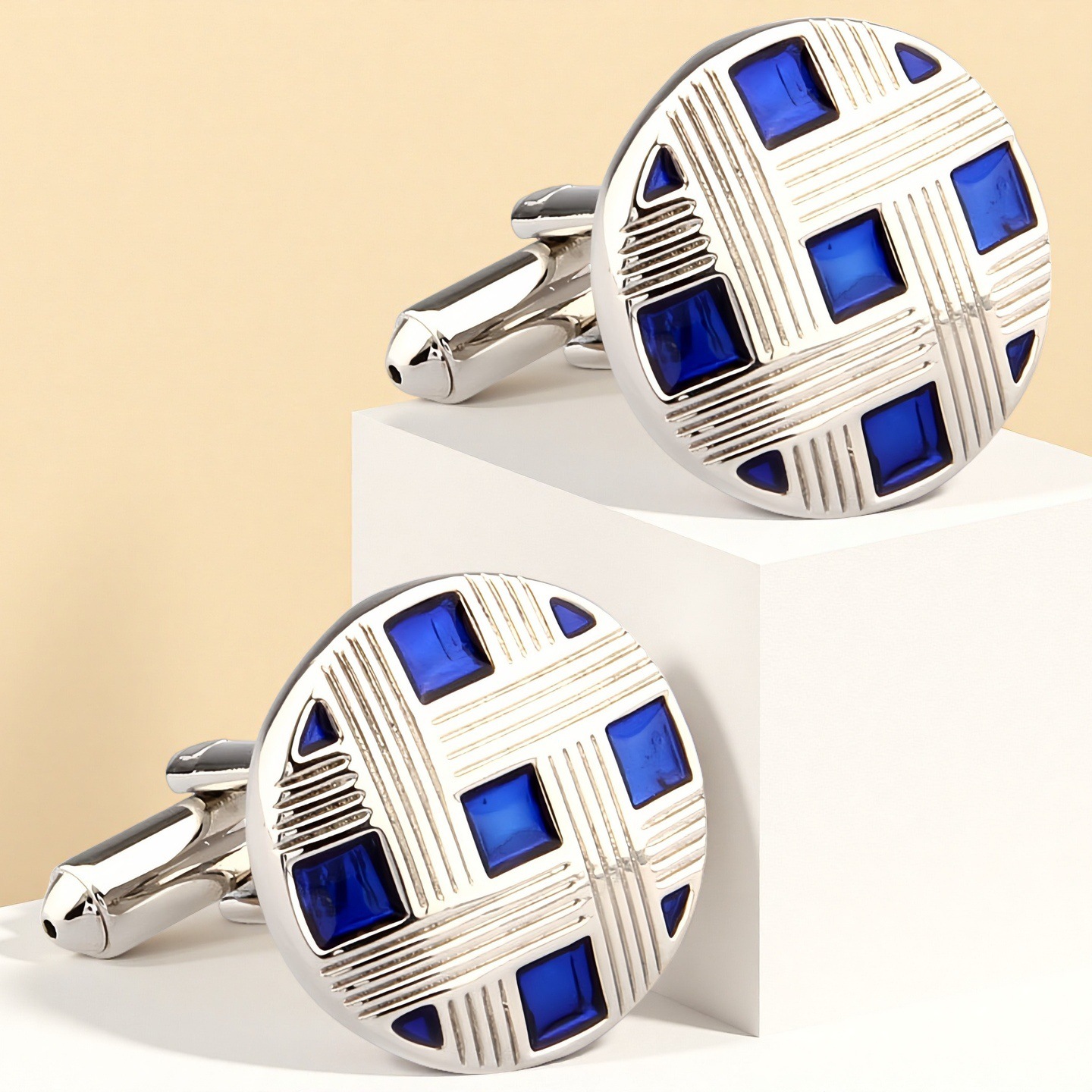 High Quality French Cufflinks Cuff Cuffs Men's cufflinks Enamel Mesh Cufflinks Blue
