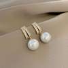 Retro earrings from pearl with tassels, silver needle, European style, wholesale